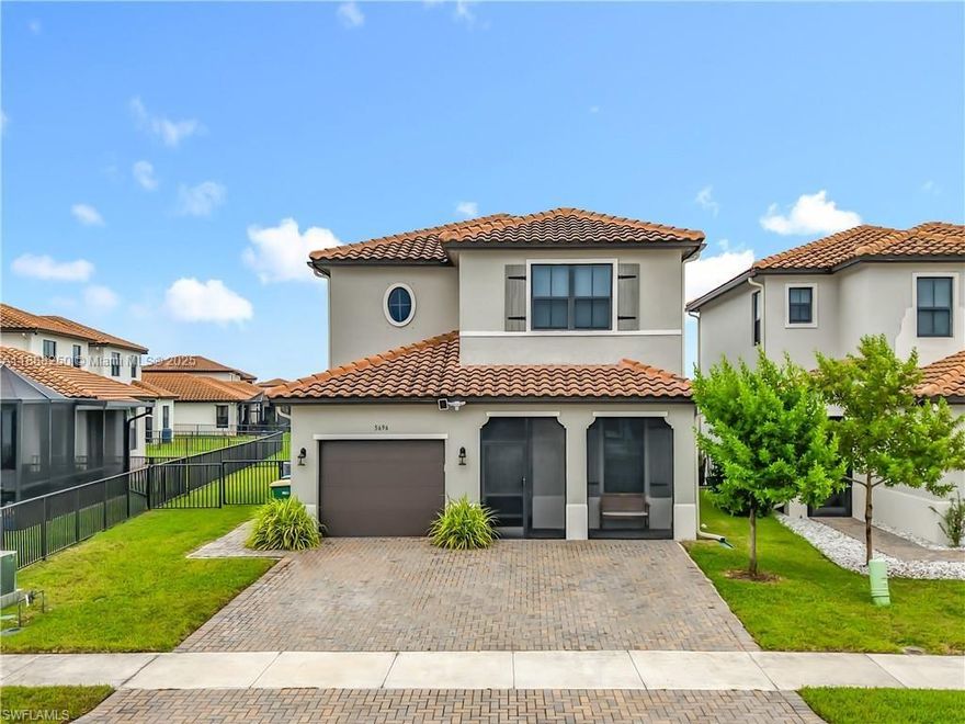 New to market: Encinitas model on oversized lot in Silverwood at Maple Ridge, Ave Maria’s award-winning community. This 4 bed, 3.5 bath + loft home offers 2,200+ sqft with master on 1st floor. Kitchen features quartz counters, white shaker cabinets, breakfast nook, ample counter space, and sink with lake views! Upstairs has 3 bedrooms, 2 baths, and a spacious loft. Enjoy screened front porch, large backyard lanai with pan roof, and fully fenced yard with plenty of play space. Maple Ridge residents enjoy a clubhouse with pool, gym, sauna, party room, billiards, dog park, and more, plus waterpark, trails, town gym, sports parks, tennis, pickleball, shopping, and dining nearby.