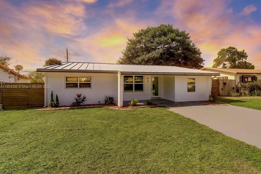 Step into this beautifully updated facing East home, featuring 4 bedroom, 2 bath, 1,428 sqft / plus 192 sqft, an open-concept layout, bright - with lots of natural light, brand-new floors, new modern and spacious kitchen with brand new stainless steel LG-appliances and new quartz countertops. Both elegant new bathrooms with all-new copper plumbing and modern design. Enjoy peace of mind with DOUBLE impact windows/doors, 2022 metal roof, upgraded electrical, 2016 A/C and new washer/Dryer. Freshly painted inside and out to add your personal touch. The spacious backyard offers a wood gazebo, space for BBQ, wood deck, and room for a pool—great for entertaining! Prime location, minutes from beaches, FLL airport, Hard Rock and Dania Pointe plaza with shopping stores and restaurants.