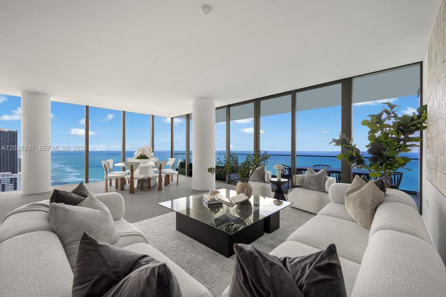 Luxury oceanfront living reaches new heights in this stunning half-floor corner residence designed by Enrique Norten. Nearly 3,000 square feet of pristine, never-lived-in space features three bedrooms, three and a half bathrooms, a media room, and two expansive terraces with sweeping ocean and sunset views. A private elevator opens to Boffi kitchens, Gaggenau appliances, and elegant B&B Italia bathrooms. Resort-caliber amenities include sunrise and sunset pools, full-service beach, spa, and Minotti-designed lounges. Minutes from Shell Bay Club, Aventura Mall & Bal Harbour Shops— this is brand new luxury at truly remarkable value.