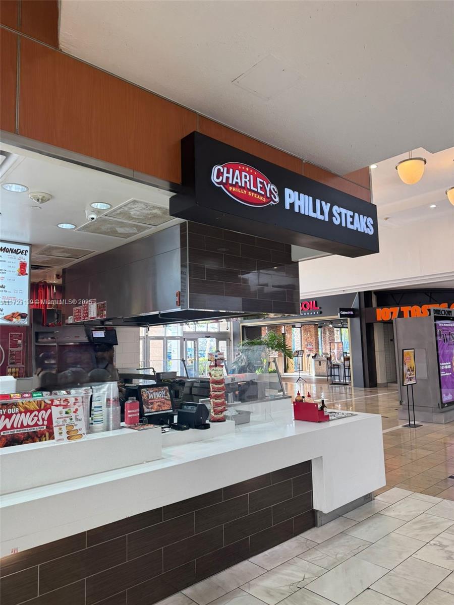 GREAT INVESTMENT OPPORTUNITY OF A FULLY BUILT-OUT FOOD AND BEVERAGE SPACE IN THE HIGH-TRAFFIC MALL FOOD COURT, FEATURING A STATE-OF-THE-ART KITCHEN. TWO HUGE WALK-IN FREEZERS. BUSINESS IN OPERATION OVER 13 YEARS. SEATING CAPACITY 500 SEATS. RECENT CONSTRUCTION AND INFRASTRUCTURE UPGRADE. INVESTOR READY. BUY INTO A WELL ESTABLISHED FRANCHISE. 774 SQ. FT. FOOD PREPARATION AREA. SHORT TERM OR LONG TERM LEASE CAN BE APPROVED FOR PURCHASER WITH THE BROWARD MALL. HOURS OF OPERATION MON-THURS. 11 am-9 pm. FRI & SAT. 10 am-9 pm. SUN 11 am-7 pm.