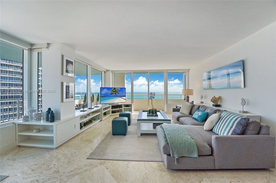 Experience breathtaking ocean views from every room in this exceptional corner unit. Boasting the largest floor plan in the building, this 3-bedroom, 3-bath residence features a wraparound balcony perfect for enjoying the stunning surroundings. Recently updated, the unit includes impact windows for added security and comfort. The thoughtfully designed floor plan offers a luxurious master suite complete with a walk-in closet and direct, unobstructed ocean views.