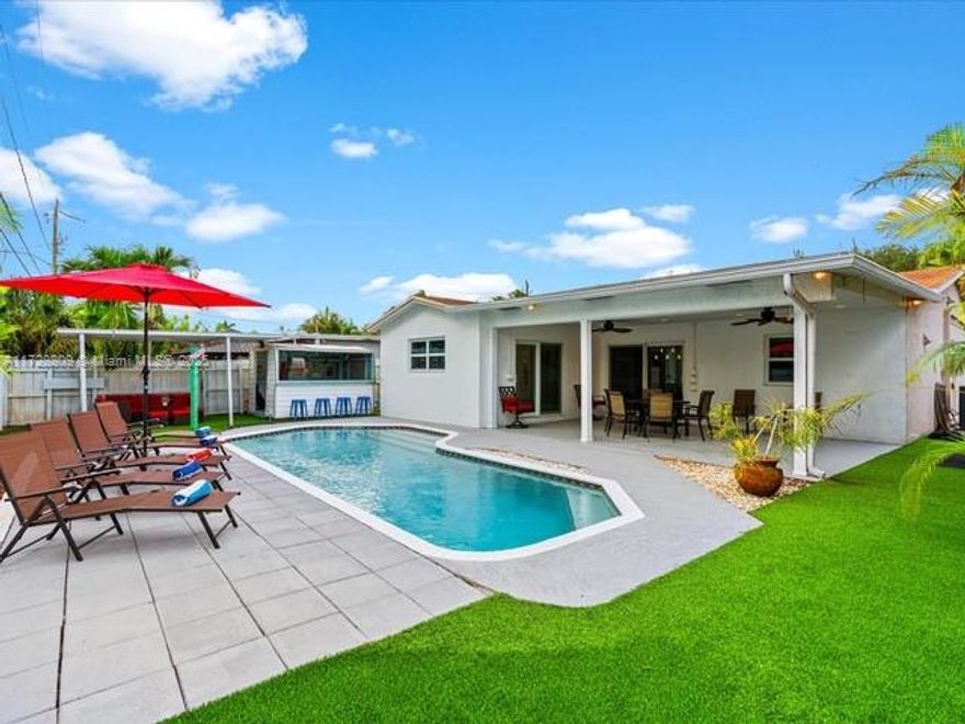 Step inside this beautiful 4-bedroom, 2 bathroon modern sanctuary in the highly desirable Dania Beach area. Home has been recently renovated and has impact windows throughout as well as new doors and a new roof. The private heated pool, BBQ area, kids playground, and outdoor bar create an inviting oasis. Home is being sold fully furnished and equipped. Convenient parking right next to the house. Within close proximity to shopping, Fort Lauderdale airport, and major highways, and easy access to the vibrant scenes of Fort Lauderdale and Dania Beach, this turnkey property is an ideal blend of style and functionality. Currently operating as a successful Airbnb. Perfect for an investor that wants to just come in and take over, or for a family that wants to call this home their own!