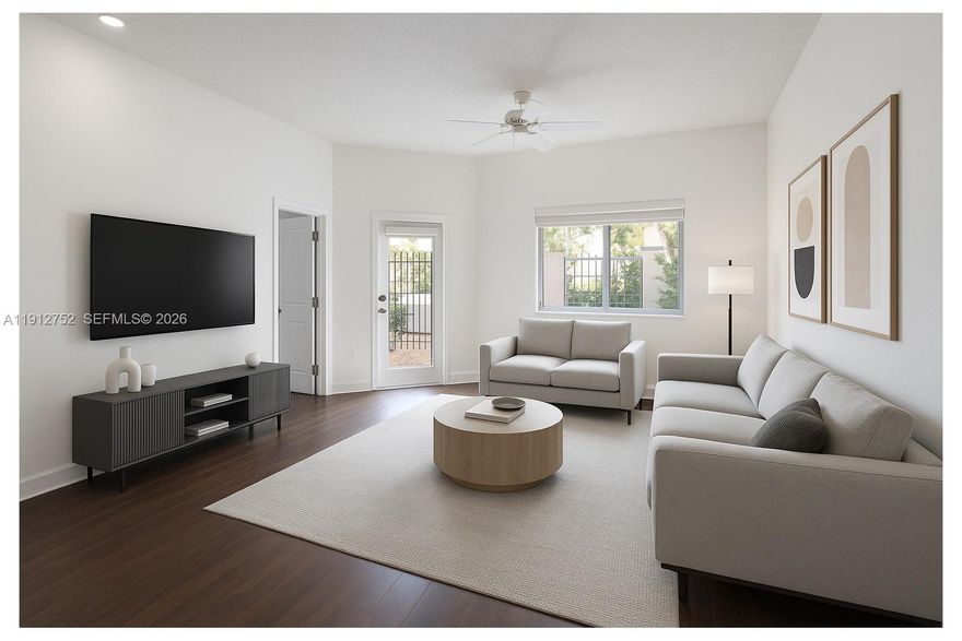 Renovated 2-bedroom, 2-bath residence in Valencia Condo, located in the heart of South Miami. This ground-floor unit features a split-bedroom layout with en-suite baths, granite countertops, new kitchen appliances, and an in-unit washer and dryer. Enjoy a spacious outdoor terrace ideal for relaxing or entertaining. Valencia offers resort-style amenities including a pool, gym, and 24-hour security. Perfectly situated within walking distance to restaurants, shops, and nightlife, as well as the Metrorail and University of Miami. Ideal for medical professionals near South Miami Hospital and Baptist Health headquarters, or University of Miami students seeking a prime location.
