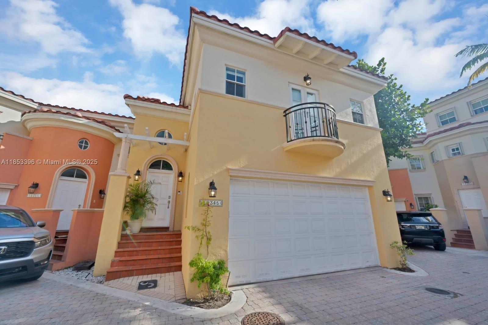 This renovated, spacious townhome is the largest 3 bedroom model at this mediterranean style community in the heart of Aventura. It has a large 2 car garage (1 of only 6 units), located in front of Veterans Park, with easy access to beautiful beaches, Aventura mall with many restaurants, shopping. Easy access to major highways. Walking distance to houses of worship. The only townhome available in Aventura Bay, with an immaculately redone kitchen, a gorgeous built-in wall unit in the living room area and wood floors in the kids bedrooms. The primary bedroom was just modernized and has a 14 foot high ceiling. New roof and exterior painting and new facade stone moldings were completed in the last 2 years. Well maintained community.
