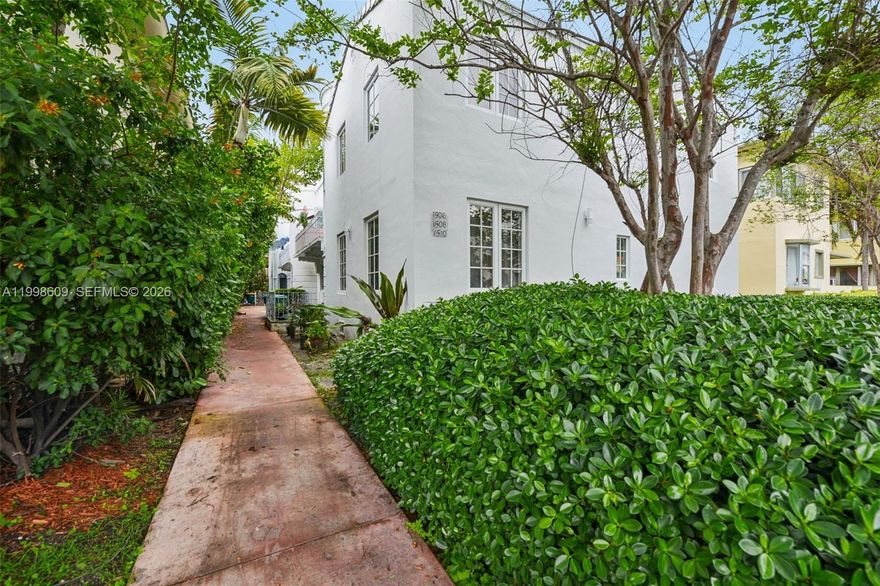 Experience the quintessential South Beach lifestyle in this sun-filled garden-style residence at The Castle Meridian. Located on the top floor of a secure, lushly landscaped courtyard building, this charming unit features modern wood-look flooring throughout and a recently updated bathroom with floor-to-ceiling travertine-style tile. The functional kitchen is equipped with stainless steel appliances and ample cabinetry. Enjoy the peace and privacy of a gated complex just one block from the world-class dining and shopping of Lincoln Road and a short stroll to Flamingo Park and the beach. Low maintenance fees and high walkability make this an ideal primary residence or investment.