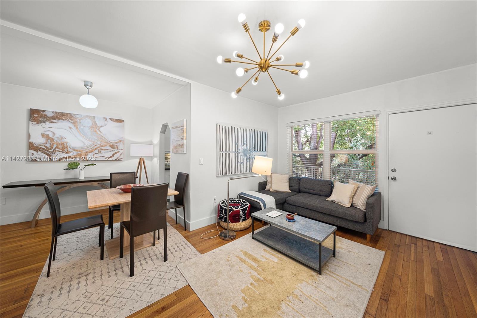 Thoughtful design and spacious floor plan. Beautiful wood floors and with Great kitchen appliances and electric range, dishwasher, micro, refrigerator, washer & dryer in the unit. The design allows you to use space for a second sleeping area! The unit is only 2 blocks away from Lincoln Rd and the best restaurants in town. A little gem in SOBE.
