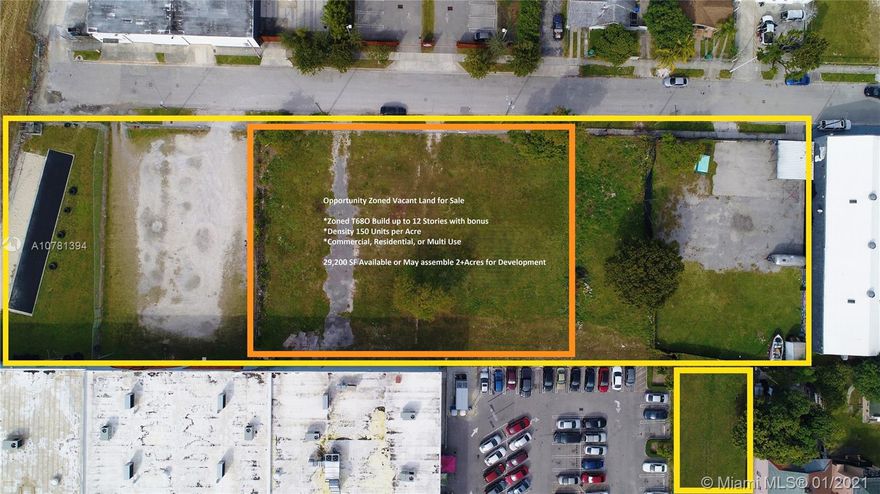 Development opportunity in Edgewater - Tax Favored Opportunity Zone. 
33137 is Miami's hottest area, 3 blocks from Biscayne Bay. 
Zoned T6-8O build up to 12 stories w bonus, Commercial, Residential, or Mixed use. 
Density 150 units per acre. 
Price listed for this folio. It's sold together with 2 adjacent folios: 01-3125-009-0500, 01-3125-009-0490. 3 lots total 29,200 SF. 
Potential assemblage with adjacent properties For Sale for up to 2+/- acres of prime vacant land. 
This location is surrounded by luxury condos,Wynwood, Miami Design Center, Museum Park, Arscht Center, Port of Miami, Brightline Wynwood Station, Int'l trade & Tech start ups, providing lucrative growth potential. 
Bring us your offers & be a part of the dynamic growth in this area.