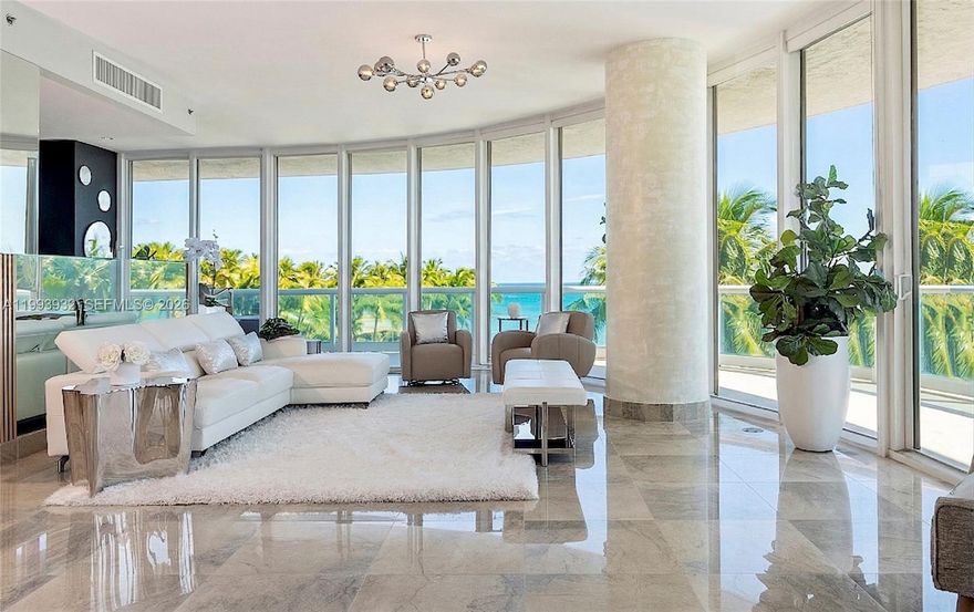 This wonderful spacious 2,508 sq. ft. home w/ tree lined layered views of lush landscaping, sparkling turquoise pools, and the ocean on the horizon is front & center of the world famous Continuum resort. Offering a balcony that wraps the perimeter of the entire residence, each of the large elegant rooms have immediate access to this terrace. As one enters through the private elevator foyer into a bright, light-filled oasis with floor-to-ceiling windows, it truly feels like a private home nestled in a tranquil garden on the water. All this within a 13-acre oceanfront enclave in South of Fifth, residents enjoy 5-star amenities including beach service, pools, fitness center, spa, tennis courts, dining, concierge, valet, and 24-hour security. An ideal residence for a family or those who work from home; this sprawling floor plan offers flexibility and spacial luxury.