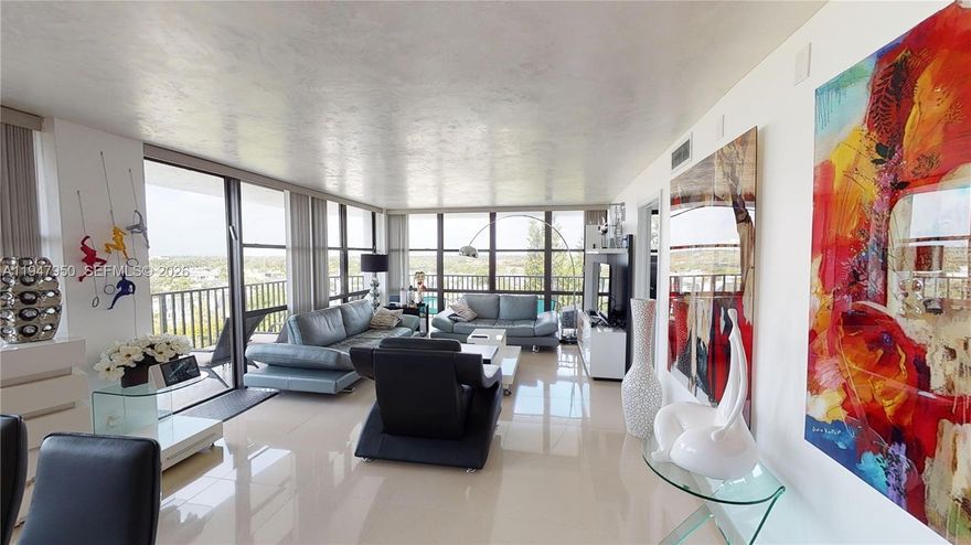 RARE and Desirable Renovated 3 bedroom, 2 bathroom Corner Unit! Enjoy Magical views and sunsets from wrap around balcony. Floor to Ceiling windows and beautiful marble floors throughout. Renovated Kitchen with Granite Countertops and stainless steel appliances. Large walk-in closet in Master Bedroom. Stunning Venetian plaster ceilings. Two Tennis Courts, Heated Pool, Gym, Clubhouse, Security, and Storage Room.