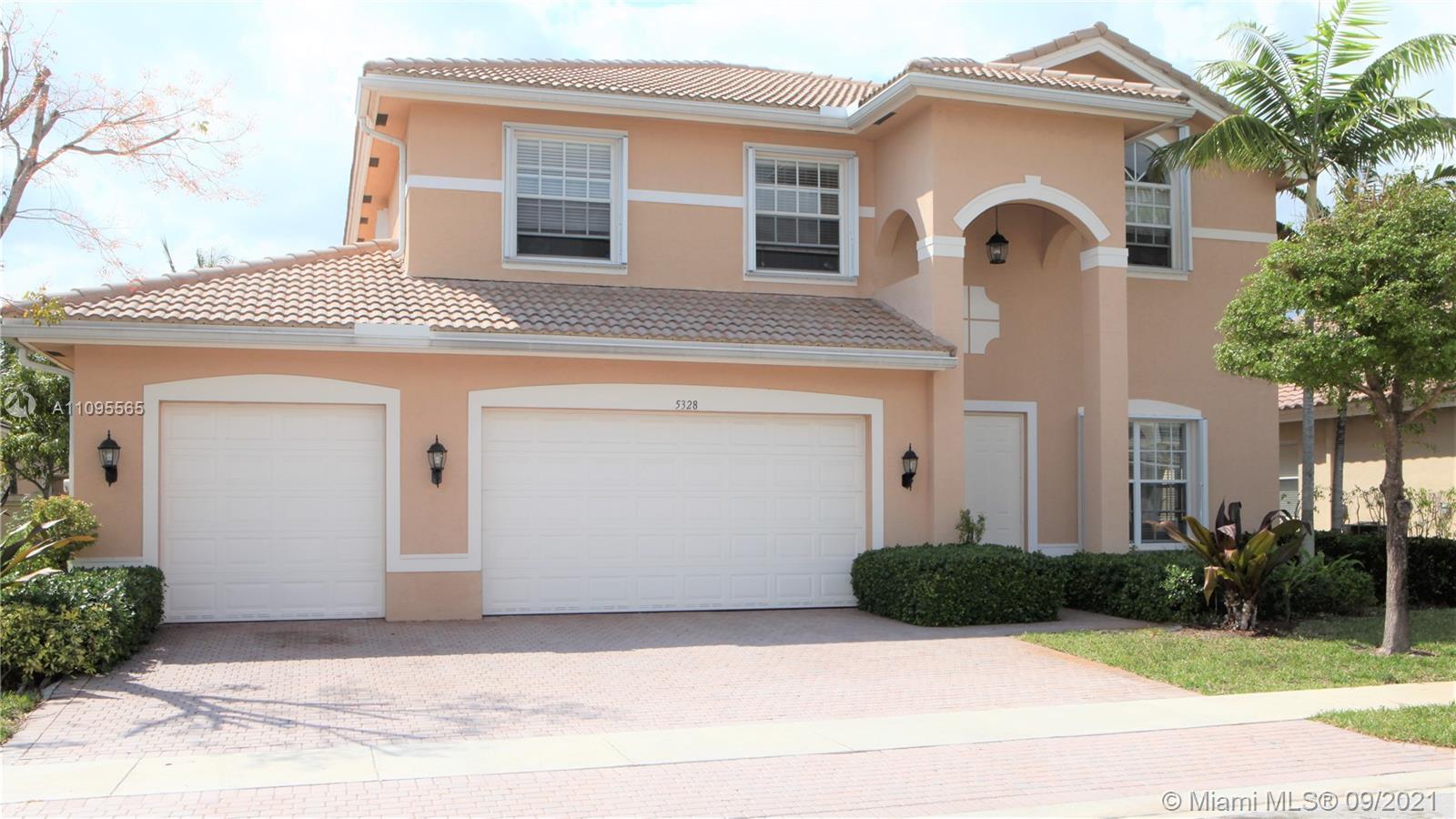 This beautiful home has plenty of room to feel free & unwind when coming home to this beautifully spacious 5 bedroom 3 full bath home, in the sought after community of Sunset Falls! This home features a 3 car garage, wide driveway so no hassle to park cars. Walk thru the double doors to nice tall ceilings, tile flrs on 1 floor, large living/dining room leads to the nicely sized kitchen where family can gather & prep meals in comfort. Large family room, 1 bedroom & full bath on 1st flr is ideal for the family guest/elderly parent/teenager. Remaining bdrms are on the carpeted 2nd floor. Huge master suite with sitting area perfect for a nursery or office. Accordian Shutters thruout Guard gated community with all the exclusive amenities. NO HOA approval, cable included. See it before it gone!