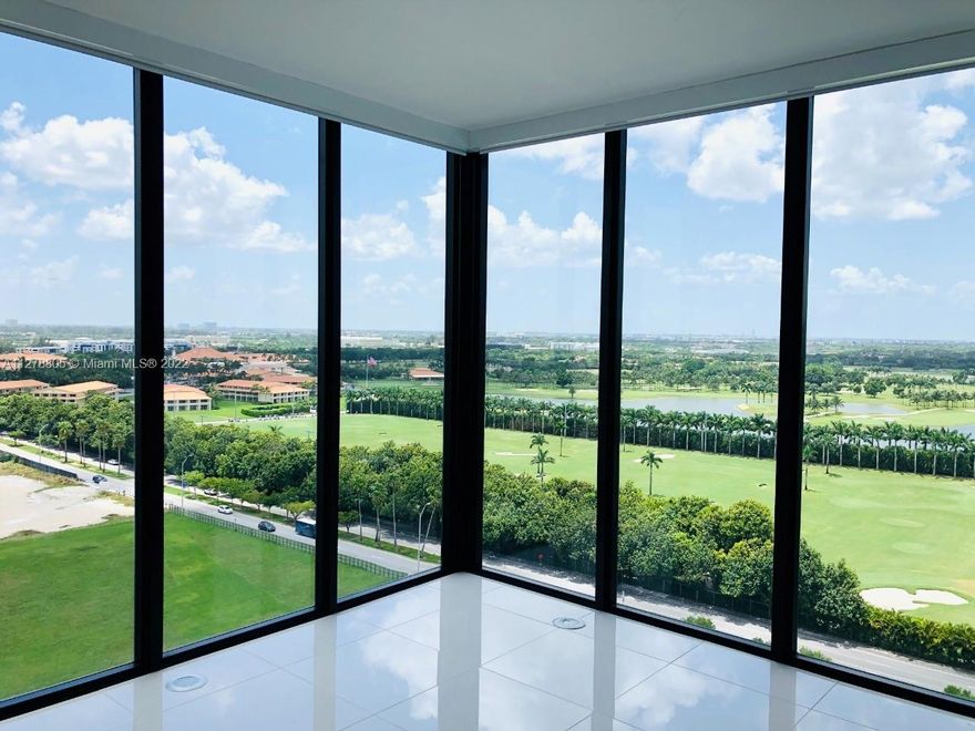 CORNER UNIT WITH GOLF VIEW IN DOWNTOWN DORAL. Beautiful 3 BED/2 BATH with floor to ceiling windows, nicely finished with porcelain tiles. Quartz counter tops and Italian designed kitchen. Unit has blinds and blackouts throughout. Balconies in the living room and master bedroom. Amazing amenities such as pool, fitness center, kids room, sauna and more. Two parking spaces, valet parking and 24 hour concierge. Cable and internet included. Walk to restaurants, charter school, park, shops and supermarket.
