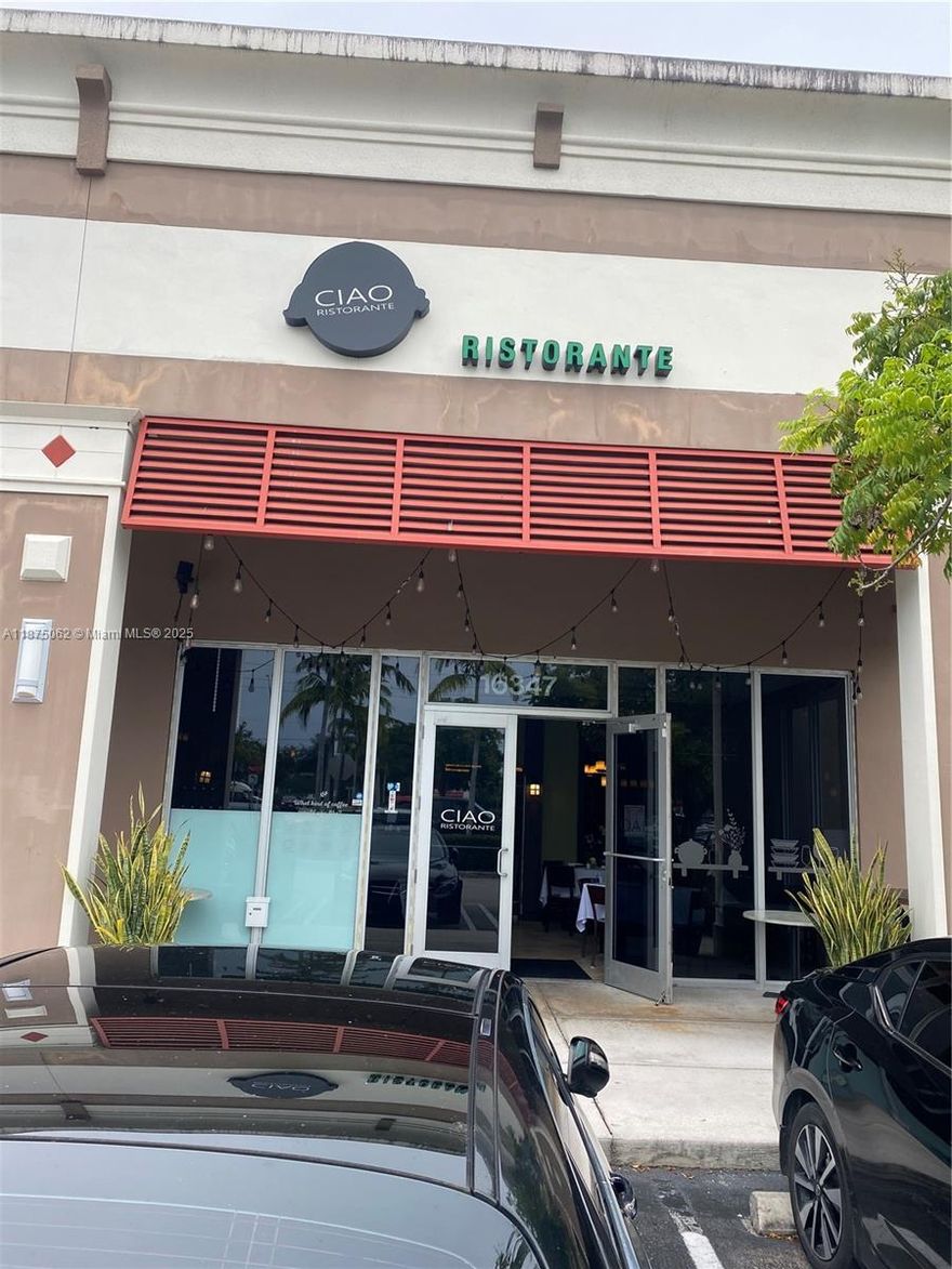 BEAUTIFUL ITALIAN RESTAURANT FOR SALE FULLY EQUIPPED, GREASE TRAP OK AND HOOD, CAPACITY 55
ACROSS FRONT NORTH KENDALL DRIVE NEXT TO LA FITNESS,  SHOPPING AND BUSY STREET, PLEASE DO NOT DISTURB EMPLOYEES AND OWNER ONLY BY APPOINTMENT .