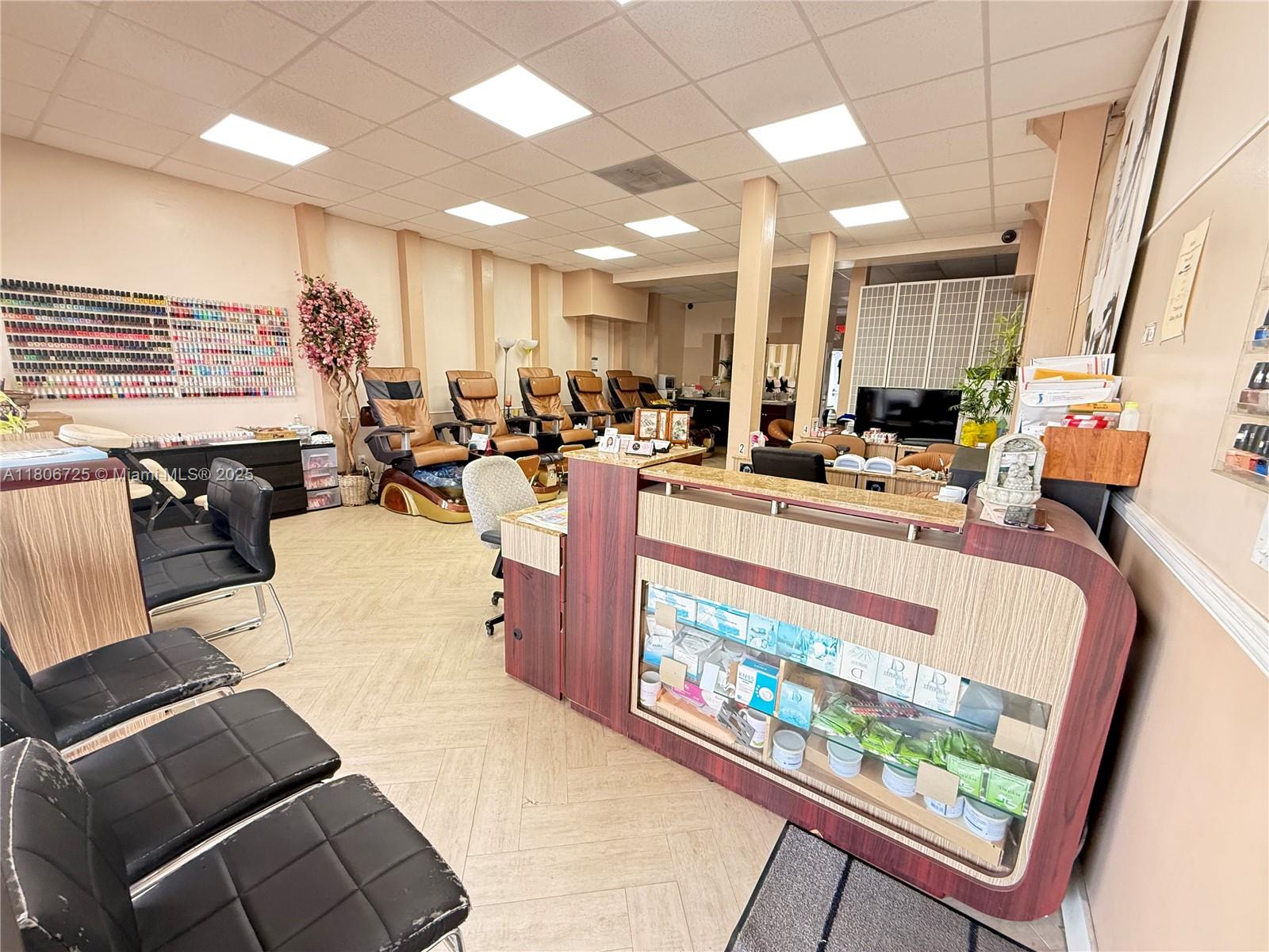 Turn Key Nail Salon For Sale in North Miami! Featuring 900Sq FT, 6 Nail stations & 6 Pedicure stations, One Nail dryer, A reception table, Wax & Facial room, Washer & Dryer,Storage room and TV. All inventory and furniture included. Ready for the new owner to take over!