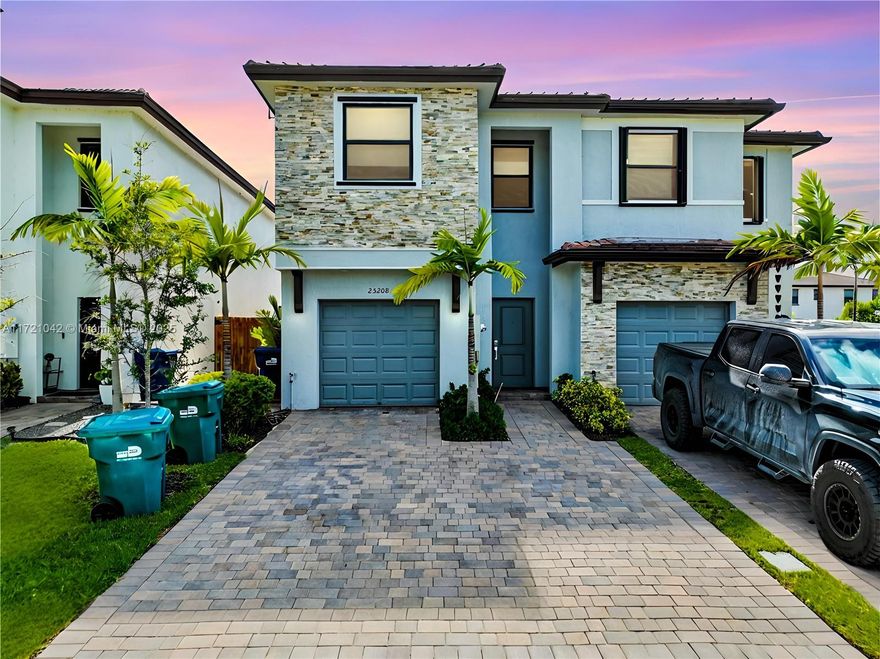 Stunning new construction corner twin home located in highly sought after Campo Bello, featuring 3 bedrooms and 2.5 bathrooms. Open floor plan includes a living area, a kitchen with plenty of built-in cabinets for storage, a breakfast counter and a dining area. Upstairs, find 3 bedrooms, including a primary bedroom with a walk-in closet and a spacious primary bath with a dual vanity sink. Designated laundry room and extended driveway. Step outside the oversized fenced backyard with a covered patio to enjoy relaxation in privacy or entertaining guests.
HOA amenities include a clubhouse, pool, outdoor spa, and fitness center. Conveniently located near FL Turnpike, Black Point Marina, Florida Keys, and Homestead Air Force Base. Enjoy an immersive 3D virtual tour. May the force be with you!