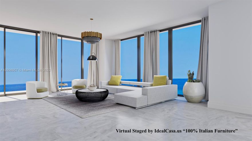 Live in the prestigious Turnberry Ocean Club Residences. Sunny Isles Beach. Unit 1804 East South corner Flow through condo, direct ocean, with amazing sunrises in the Ocean and sunsets in the city size with Bay.  4 Bedrooms plus den & 5 1/2 Baths, closets, 3,625 SqFt plus 860 Sqft balcony. Investment property, yearly $336K. Private elevator foyer. This unit has 10' Ceilings. Very illuminated. Italian Kitchen "Snaidero", white stone countertops, top-of-the-line appliances Gaggenau. Large master bedroom with 2 walk-in closets. Building with six-floor amenities, beach service, three swimming pools, private dining, Hydrotherapy Spa, a fitness center, and entertainment. Bar and restaurant with full kitchen.