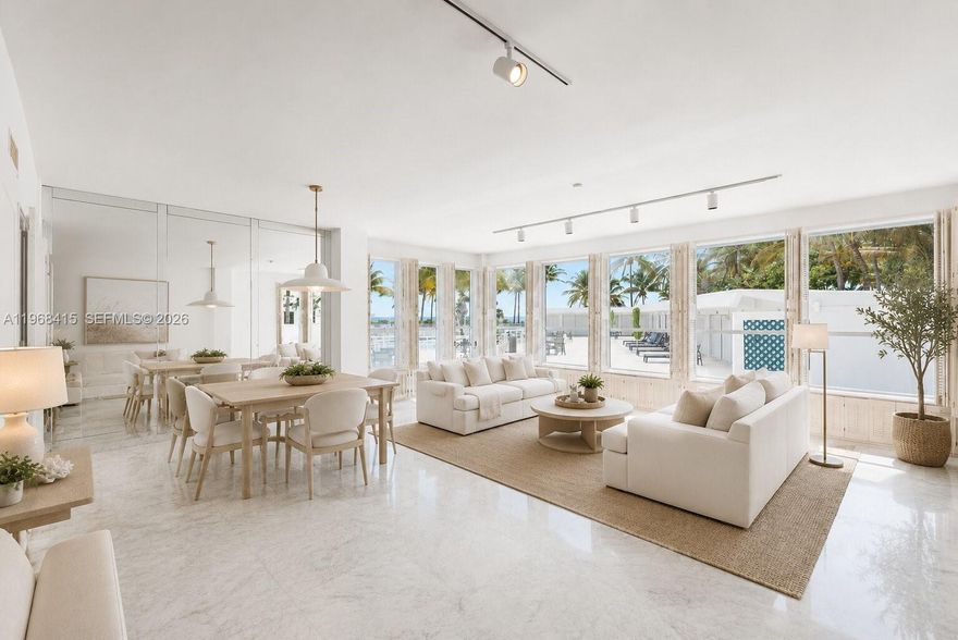 Bright and spacious first-floor walk-up residence with direct views of the pool, beach, and sunrise. Upon entry, you are welcomed through a private foyer that leads into an oversized living and dining area with abundant natural light throughout. This 2-bedroom, 2.5-bath unit also features a galley-style kitchen with a private exit leading directly to the pool deck, perfect for easy indoor and outdoor living. The expansive primary suite overlooks the pool and includes ample hallway closets, dual vanities, a separate glass-enclosed shower, and a soaking tub. The generous secondary bedroom also offers a large space and a full bath with tub. Residents enjoy resort-style amenities and direct beach access, making this a fantastic opportunity for effortless beachfront living.