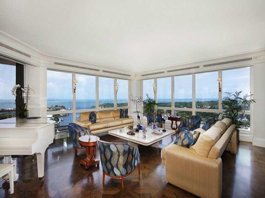 "Vista al Mar" at the Gables Club is an astounding sky residence with limitless water views to the east, south & west. Meticulously finished by the design firm of Holmes, Newman & Partners. It features 2 private & 1 private/service elevator, 4-car undergr ound parking & storage, media room, refined library, live-in staff quarters, wet bar, balconies, formal dining & several sitting areas with water views in all directions. The Gables Club is very sought-after & renowned for its world-class amenities.