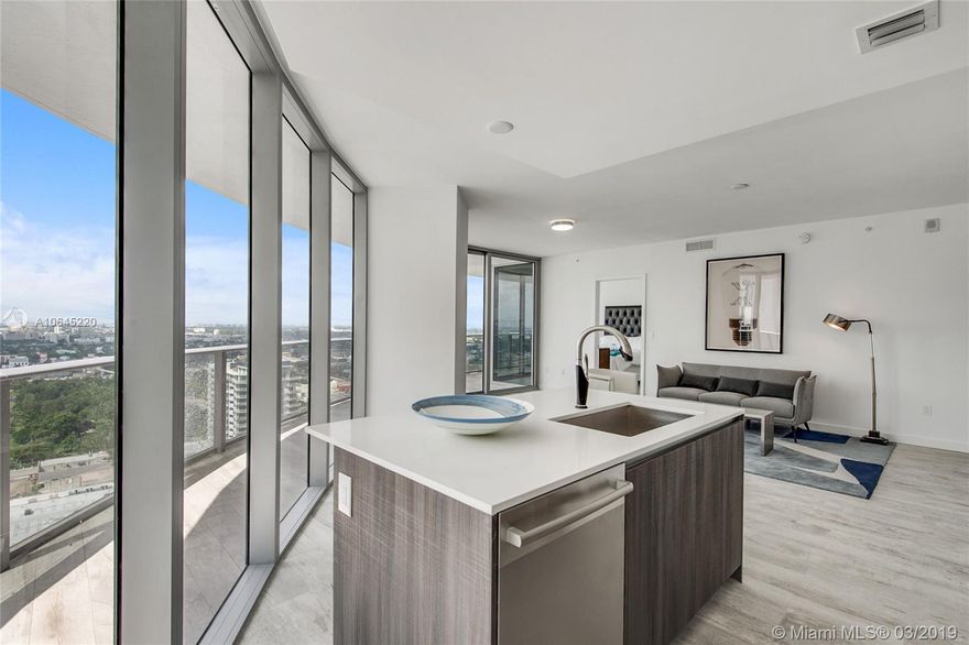 Available now! Great opportunity to rent this upgraded, gorgeous, bright west facing corner-unit at the luxurious Aria on the Bay. This 2 bedroom, 2.5 bath has spectacular views of downtown Miami, floor to ceiling impact windows and an oversized wrap-around balcony. Upgrades include: wood plank porcelain tile floors, closets, glass panels in baths,white vinyl Italian doors. Enjoy seamless entertaining with a beautiful, open chef’s kitchen equipped with Italian cabinetry and Bosch appliances. Live the luxury resort lifestyle with 3 floors of amenities including: sunrise+sunset pools, gym, yoga studio, theater, game room, spa, lounge, conference rooms,etc. Steps away from the Arts&Entertainment District, minutes from Midtown and centers of Downtown+Brickell.
