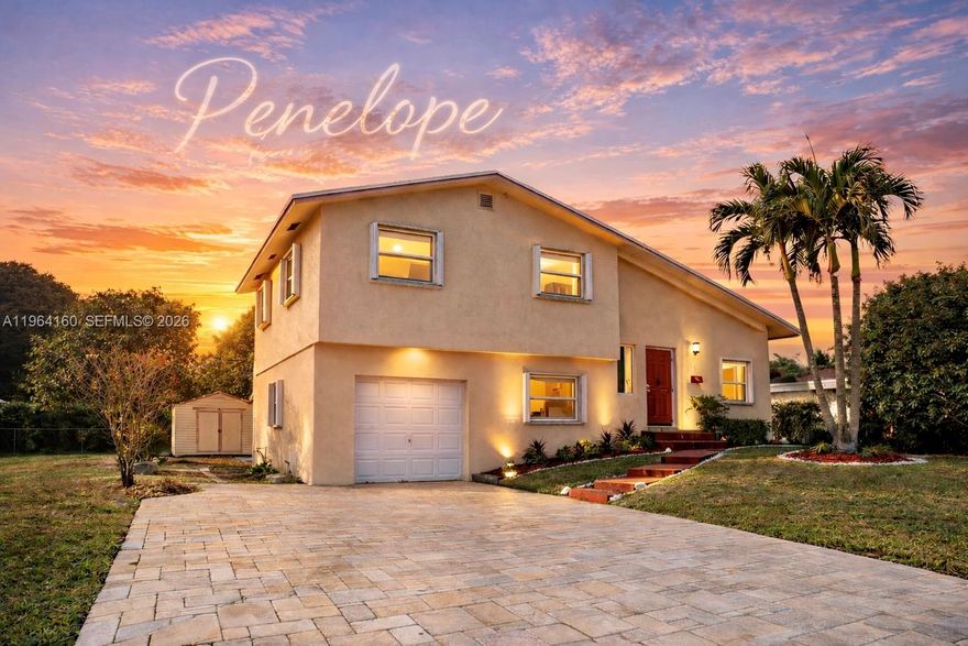 Welcome to “Penelope” — a beautifully refreshed 3-bedroom, 2-bath residence in Northwest Pompano Beach offering the perfect blend of charm and modern updates. This move-in ready home features new luxury vinyl flooring in the bedrooms, freshly painted interiors, updated bathrooms, modern light fixtures, upgraded switches, and enhanced kitchen hardware with LED lighting throughout. The spacious layout includes a Florida room ideal for additional living space, home office, or entertaining. Vaulted wood ceilings add warmth and architectural character. Enjoy a generous 6,305 sqft lot complete with a large storage shed and mature fruit trees including coconut, mango, and Chinese plum. Impact front windows provide added protection and value. Newer roof and HVAC system, with a 2-car garage and thoughtful upgrades already completed, this home presents a rare opportunity for buyers seeking a solid, well-maintained property with style and upside in a desirable Pompano Beach location.