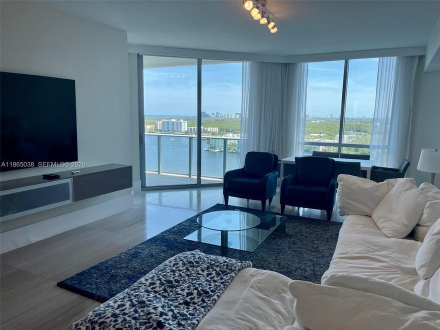 Gorgeous, spacious and furnished unit overlooking the Ocean, Bay and Intracoastal waters. The most desirable floor plan with 3 Bedrooms, 3.5 Bath. Located at Luxury Marina Palms Residences (South Tower). Building features include, Spa & Sauna, State-of-the art fitness center, Play room, Clubhouse, Gourmet Kitchen, amazing Bay front Pool, 24 hour Concierge on site and Exclusive Marina with full service yacht club concierge. Easy to show. Rental insurance required.