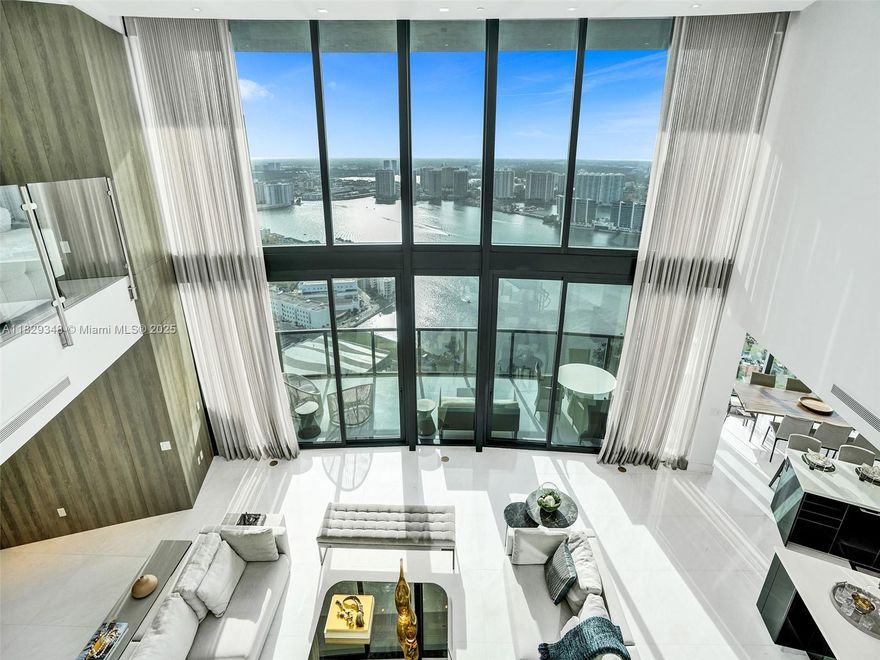 $650,000 Discount ! FROM $4.95M to $4.3M ! A True opportunity ! Best deal in the entire building ! Priced to sell ! Rare 2 story residence with 22-foot ceilings and expansive glass walls, at the Porsche Design Tower, with a cutting-edge robotic car elevator, it seamlessly transports your car directly to your sky-high home. This turn-key apartment, over $700k in BRAND NEW furniture by Artefacto. One of its most unique features is a climate-controlled, two-car garage within the apartment, offering a rare view of your vehicles from the living room.  This spacious 3-bedroom, 4.5-bathroom home spans two levels, connected by a private elevator. Marvel at breathtaking sunset views in this one-of-a-kind residence that elevates modern living, like only Porsche Design can. Vacant and easy to show.