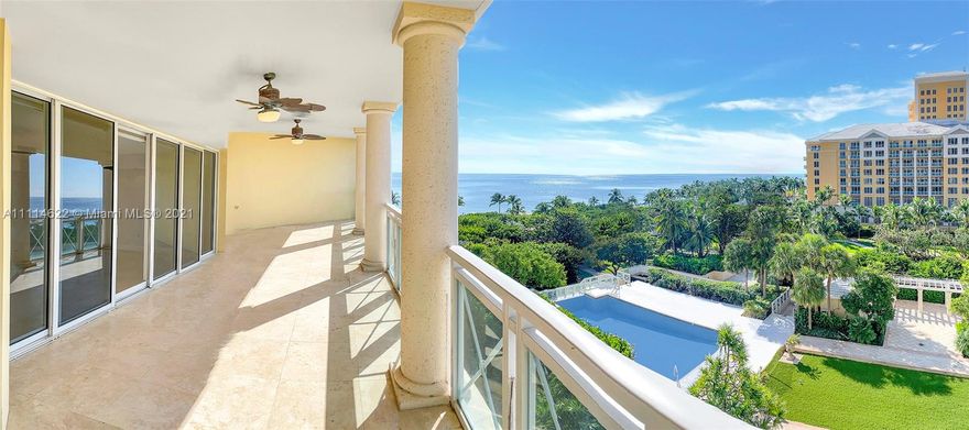 Beautiful 4 bedrooms, 5 1/2 bathrooms + Den unit with direct ocean, bay and skyline city views, at the exclusive Grand Bay Residences in Key Biscayne! Private elevator opens into a foyer in the unit. The apartment is very bright with two large terraces facing south and west, perfect for entertainment and to enjoy the sunset. Unit has a separate laundry room with a service entrance. The master has a his and hers bathrooms, and 2 walk-in closets. The unit features marble and wood floors throughout. Two parking spots and a storage room. The building offers resort style living, with private beach access that includes chair and umbrella services, pool, spa, gym, valet parking, 24 hours concierge, conference room, media center, and steps to the Ritz Carlton, with all it has to offer. A must see!