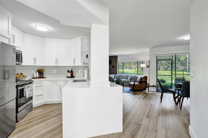 This fully renovated 2 bed, 2 bath condo overlooks the peaceful and scenic Veteran’s Park, giving you privacy, greenery, and sunset views right from your balcony. This unit features an open living and dining area, a custom kitchen with 42-inch cabinets, quartz countertops, new stainless-steel appliances, and a reverse osmosis water filter. Both bathrooms have been fully updated, LVP flooring throughout, recessed lighting, modern blinds, smart thermostat and smart front door lock. Other features include Washer and Dryer in unit, plus a storage closet with shelving, 1 assigned parking space (2 cars per unit), and ample guest parking. The community offers a pool area and is ideally located near Plantation Walk, Central Park, major medical centers, and convenient access to I-595 and I-95.