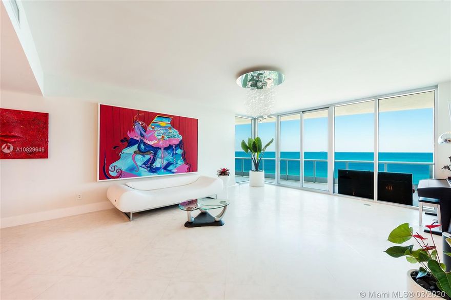 This beautiful Southeast facing unit at the exclusive Bath Club has been expertly designed. The 4BR/4+1BA unit features exquisite limestone floors, private elevator entry, 3,640 interior SF & an open flow thru living & dining room floor plan w/comfortable family/media room. The unit has 2 terraces; 1 w/amazing sunrise & ocean views, the 2nd w/bay & city views. An open gourmet kitchen sports a large center island w/eat-in seating, top-of-the-line Miele & Sub-Zero appliances & custom Italian Aran Cucine cabinetry. Spacious ocean-side principal suite features separate dual walk-in closets, direct access to the ocean-side terrace & an exotic marble principal bath w/walk-in glass/marble shower & spa tub. 3 additional bedrooms each w/en-suite baths. Enjoy the Bath Club’s 5-Star amenities.