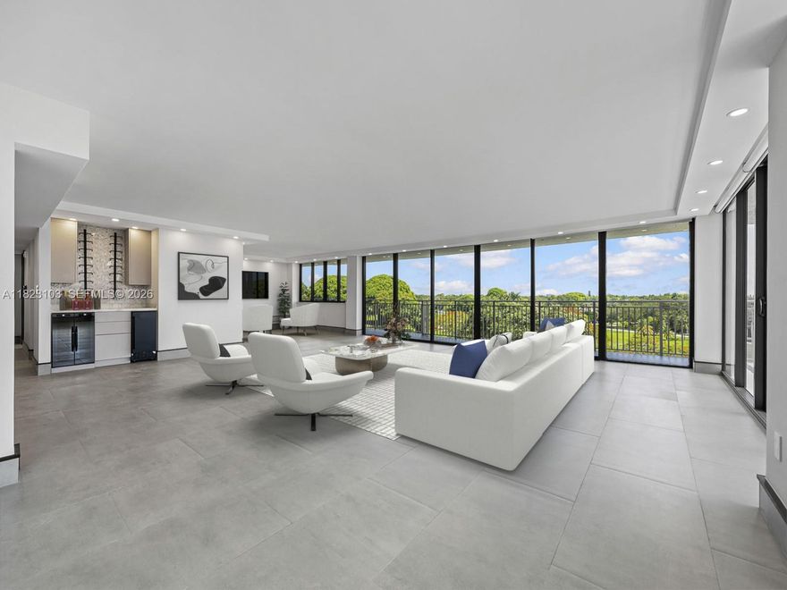 Bathed in light and wrapped in breathtaking views, this elegant 3,200 sq ft apt. is a sanctuary in the sky. Floor-to-ceiling windows frames a stunning panorama; the wraparound balcony invites moments of serenity. Thoughtfully designed with expansive sleeping quarters, generous walk-in closets, and an open concept living, offering both comfort and flexibility. Easily accommodate a third bedroom if desired. The luxurious principal bath features a his-and-her layout, adding to the home’s refined appeal. Nestled in the exclusive Gables Bath building across the Granada Golf Course, privacy is paramount with only 12 full-floor units. Just blocks from vibrant shops and dining blending city energy with tranquil beauty. 50 year certification, fully funded reserves.