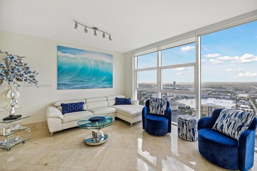 Beautifully furnished unit 1/1, marble floors throughout, model F with gorgeous City and Intracoastal views. This exquisite unit offers an Euro style kitchen with stainless steel appliances, granite counter tops. King bed in bedroom. Amenities include state of the art fitness center, 3 resort style pools, full time concierge , beach service, covered parking, 24 hr. security and valet parking. Available on 11/01/2024.