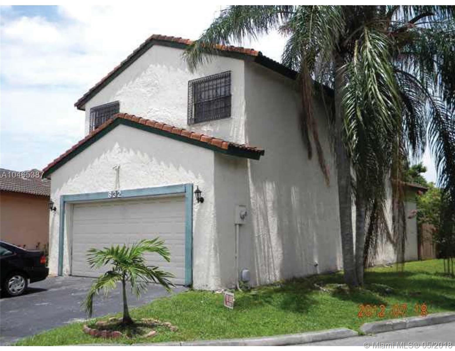 Nice two story, corner and cul-de-sac Single Family Home featuring 4 bedrooms and 2.5 baths. 2 car-garage plus 2 on the driveway. Nice back patio. Small community. Property is just steps from beautiful lake with walkway for residents enjoyment. Immediate access to SW 8th Street, shopping, food stores, A Schools and highway (Turnpike).