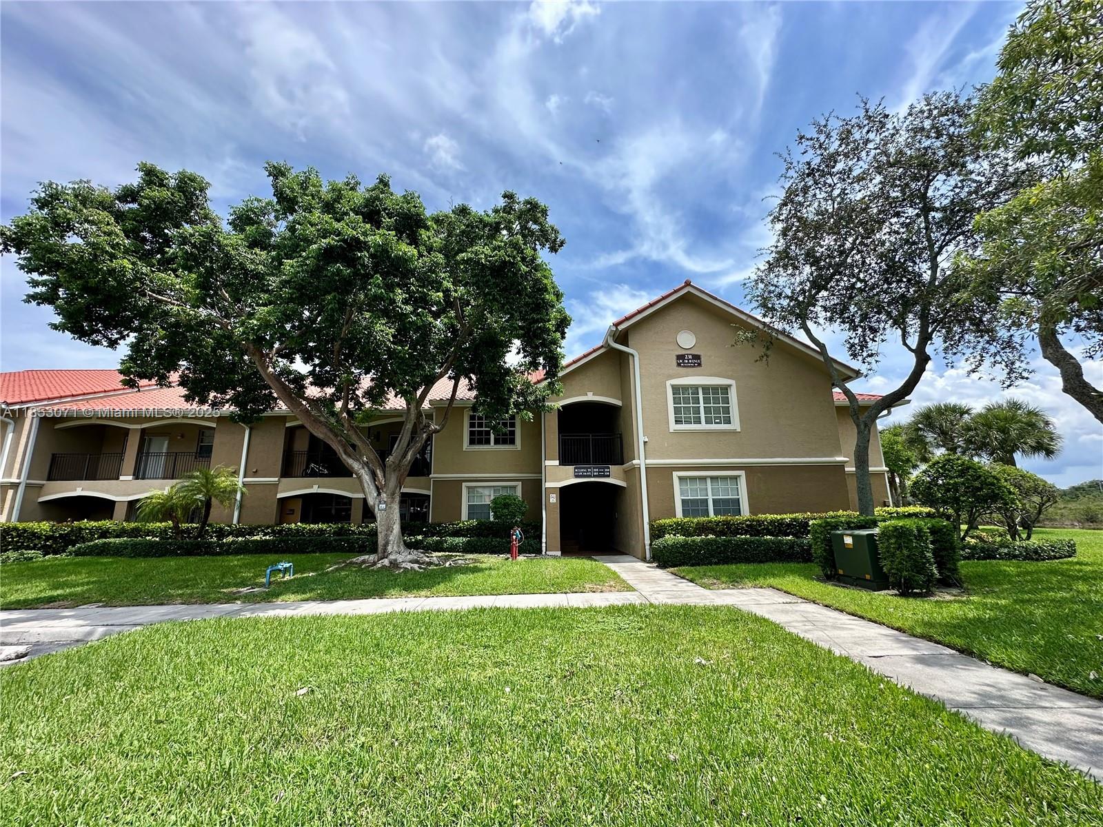 Enjoy relaxing water views of the canal from the spacious patio of this first floor 3-bed 2-bath condo in the gated community of The Marquesa, Pembroke Pines. This generously sized unit features an open kitchen with stainless steel appliances and granite countertops, in-unit washer and dryer, one assigned parking space, and a detached deeded garage for additional parking and storage. The pet-friendly community allows rentals first year of ownership, and requires 700+ credit score for main applicant. Resort-style amenities include a swimming pool, fitness center, clubhouse, movie theater, playground, picnic area and more. Centrally located near Pembroke Lakes Mall, The Shops at Pembroke Gardens, Memorial Hospital, highways, parks, and top-rated schools. Association approval 2 weeks.