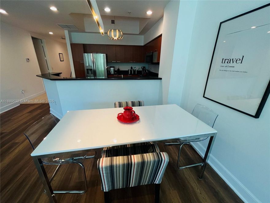 Immaculate 2 bed 2.5 bath at ONE FIFTY ONE @ Biscayne. Comes totally furnished, open-concept layout, modern kitchen with granite countertops and stainless steel new appliances. This unit is 1603 Sq ft of living space. Wood and tile floors with large balcony and quiet garden view feels like your own private townhome.
Primary suite includes a walk-in closet with a large bathroom with shower and soaking tub. You will enjoy a 
resort-style amenities including pool, fitness center, tennis courts, 24-hour security, party room, kids play area and more. Building is ideally located near Aventura Mall, FIU North Campus & Oleta River Park. Great for family and move in ready. See broker remarks for more info.