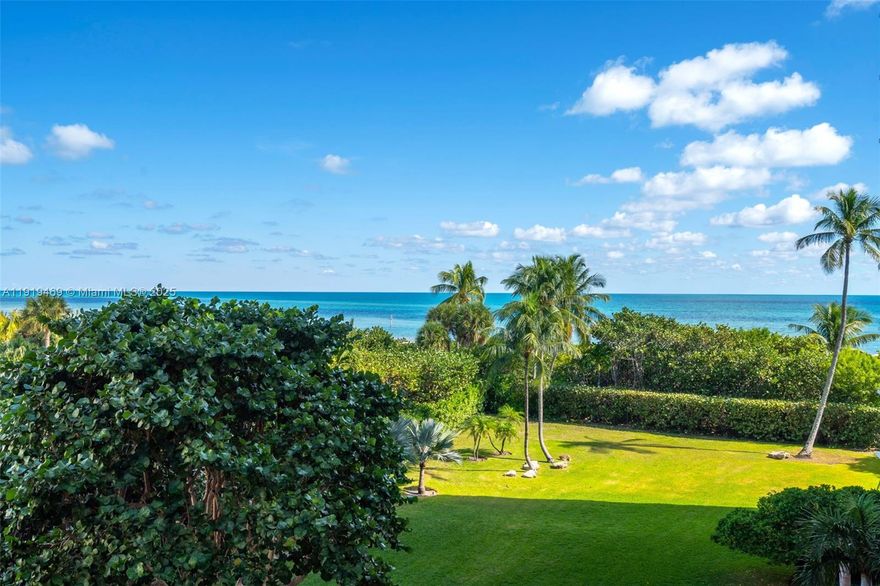 A rare offering on Key Biscayne’s prime beachfront: under one single folio, a two-bedroom, two-bath beachfront residence on the 4th floor paired with a highly desirable ground-level cabana. The 1320 SF main apartment features a split-bedroom layout, generous living and dining areas, and a long, extended balcony overlooking quiet gardens, with direct beach and ocean views from every room. Both the main living spaces and the principal suite open directly onto this balcony, enhancing the sense of openness and connection to the outdoors. Instantly livable as is, the residence also offers exceptional potential for a refined, contemporary renovation that could elevate it into a remarkable coastal home tailored to your taste.
The 360 SF private cabana, with serene garden-to-pool views and a sliver of ocean beyond, serves as an ideal extension of the apartment—perfect for an office, guest suite, wellness or fitness studio, creative workspace, or quiet retreat for visiting family. 
Set within an elegant, low-density beachfront coop building prized for its peaceful ambiance, with direct access to the sand, this offering captures the essence of the Key Biscayne lifestyle. Residents enjoy the tranquility of an island community known for its beaches, parks, and village feel, while remaining within immediate reach of Miami’s cultural, dining, and business centers.