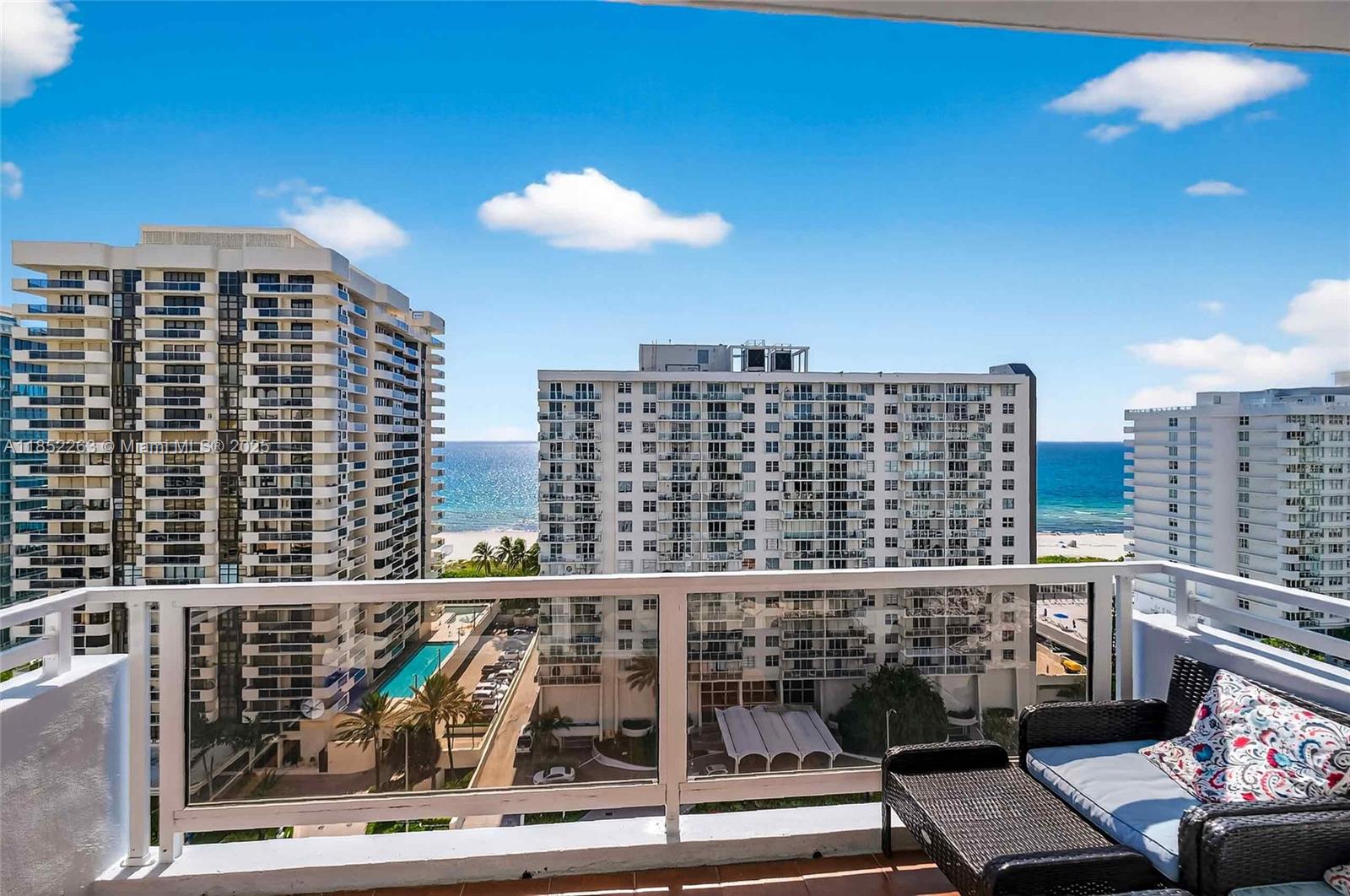 Spacious 2BR/2BA with Ocean Views from every room. Split-bedroom floor plan with porcelain tile throughout, recessed lighting, and updated kitchen. High-impact windows and sliding glass doors, and terra-cotta tiled balcony. Unit comes with 1 covered parking space. Maintenance covers A/C, HD cable, water, high-speed internet & Wi-Fi. Seacoast Condo offers valet, 24/7 concierge, business center, media room, fitness center, sauna, BBQ area, and pool facing the Intracoastal. Prime location with quick access to Miami Beach’s beachfront boardwalk leave the car in the garage and bike, skate, or run down the 9 mile boardwalk that stretches from South Beach to Bal Harbour.
