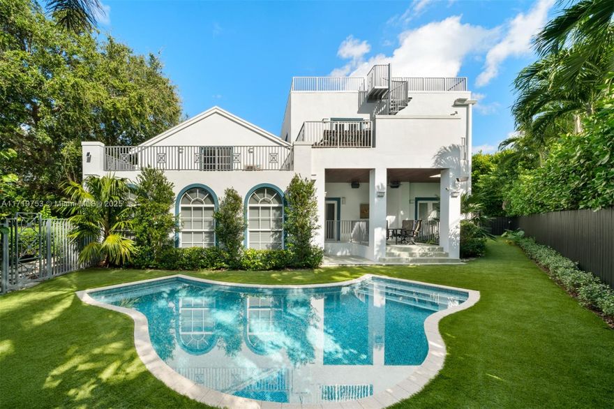 Set on a coveted 9,272 SF corner lot in the heart of the Venetian Islands, this stunning residence seamlessly blends modern luxury w/ effortless island living. Renovated, turn-key residence features 5BD, 4.5 BA. The home boasts soaring double-height ceilings in the grand living & dining room, sunlit family room, 2nd-floor living area complete w/ an office & full wet bar. Renovated gourmet kitchen is a culinary dream w/ Sub Zero & Wolf appliances. An expansive wrap-around yard surrounds a private pool & backyard entertaining area, while a large rooftop deck offers breathtaking views of Biscayne Bay & Downtown Miami. Additional highlights: sleek bathrooms, impact windows/doors, spa-like master suite w/ a lavish shower-tub combo, & an expansive custom walk-in closet. A perfect island retreat.