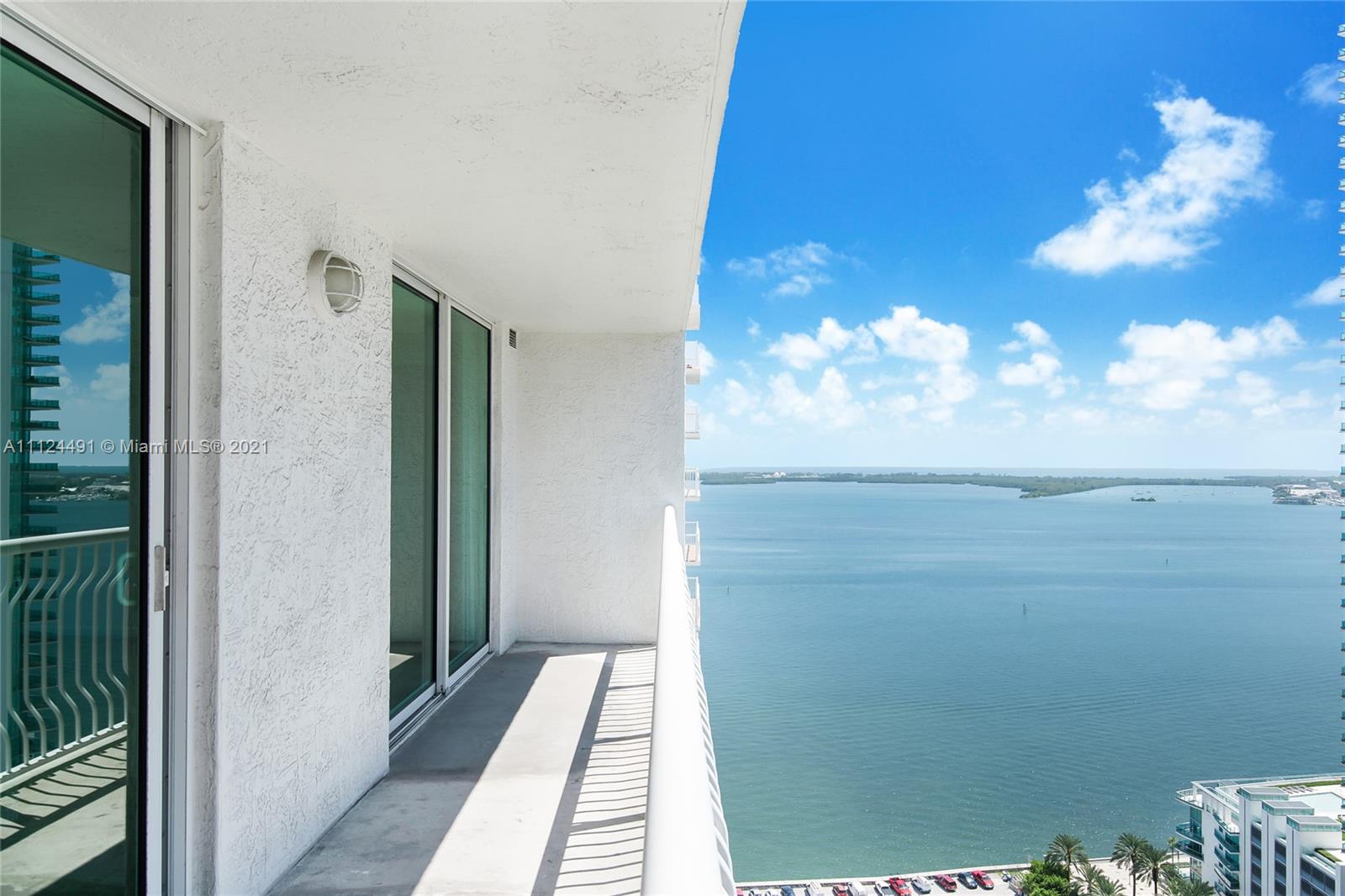 Spectacular views of the water and city await in this spacious 2 Bedroom + 2 Bathroom in the heart of Brickell. Featuring the ideal split floor plan with a Master-Sized Bedroom on each side, both having access to the private, end-to-end balcony. This particular model boasts the largest square footage of any 2 Bedroom in the building with 1,183sf. Highlighting the inside are Floor-to-Ceiling windows with lots of light, walk-in closets in each bedroom, stainless steel appliances, and granite and marble countertops. Resort-Style amenities include 2 pools, a fitness center, concierge and 24hr security. Perfect to call home or for an investment, as the building is one of the only ones in Brickell that have no short term rental restrictions. Great income for AirBnB, VRBO, etc. Original owner!