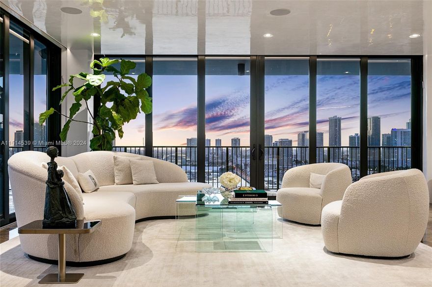 Penthouse 2202 has incredible North, South and West exposures, with all rooms opening directly to terraces and unobstructed water views. Enjoy the most spectacular panoramic vistas of Miami Beach, Downtown Miami & Biscayne Bay, with breathtaking sunsets and year-round bay and ocean breezes. Inside, customized interior spaces are masterfully blended to provide a lifestyle perfect for entertaining. Additional features include Miele, Subzero and Wolf appliances, designer bathrooms and smart-home Lutron lighting & Savant A/V systems throughout. Featuring 4 bedrooms & 4.5 bathrooms + laundry/storage, Penthouse 2202 is a full-floor, custom-designed residence offering 4,252 sq/ft of living area, surrounded by impact-glass & sliding doors leading to an additional 1,574 sq/ft terrace space.