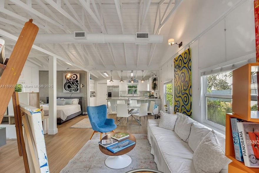 FURNISHED! This unique artist’s studio-turned-home offers a spacious open layout filled with natural light.
Featuring a gourmet kitchen with granite countertops, updated bathroom, and in-unit washer/dryer. The vibrant
interior blends comfort and creativity—perfect for living and working. Enjoy a private backyard oasis with a covered
area ideal for entertaining. Located minutes from everything! Extermination and security/alarm included. No Airbnb
(per city rules).