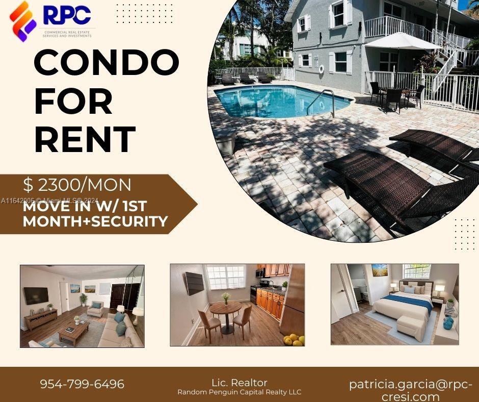 Nestled in the picturesque Victoria Park neighborhood, this 2 bed, 2 bath condo on the second floor offers the perfect blend of urban convenience and coastal serenity. Centrally located, it’s just minutes from Wilton Manors, Las Olas, and the beach, making it ideal for those who enjoy vibrant city life and tranquil coastal living.
Set in a beautifully maintained, pet-friendly building, this unit features blinds/shades, and modern appliances, including a microwave, electric range, and refrigerator. The exterior amenities enhance your lifestyle with a community pool, barbeque area, fenced surroundings, hurricane shutters, and a convenient laundry facility—all within a well-maintained environment.
Owner to install dishwasher and disposal upon lease signed.