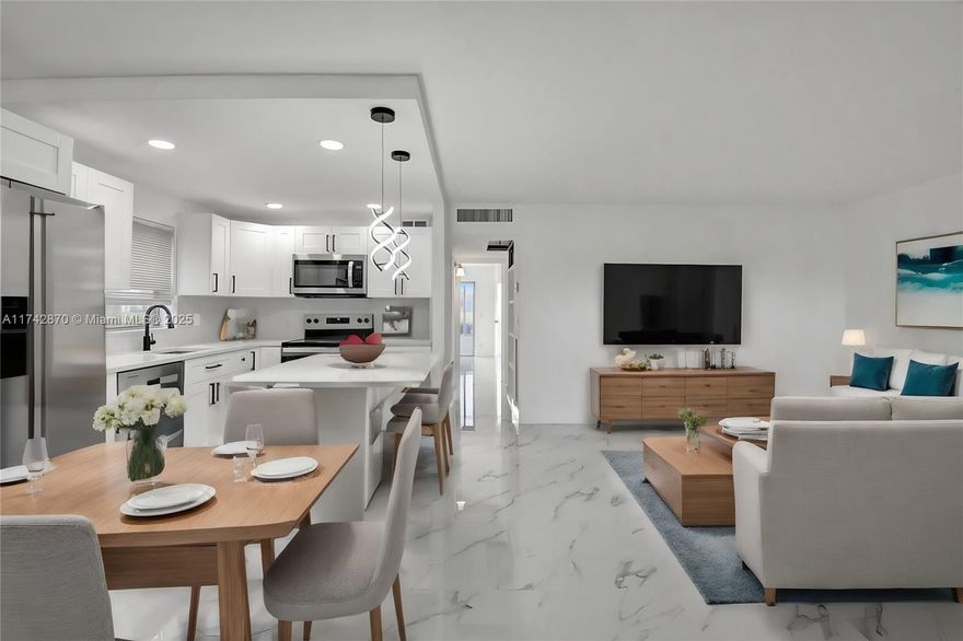 Beautifully remodeled ground-floor corner unit in Kings Point, boasting breathtaking lake and golf course views! This light and bright open-concept home features a modern kitchen with an island, new stainless steel appliances, new washer and dryer, and renovated bathrooms with sleek showers. Tiled throughout, including the enclosed patio with slider windows, AC, and a new fan. Prime, private location with parking just steps away. Enjoy resort-style amenities and convenient bus transportation in this vibrant 55+ community!
