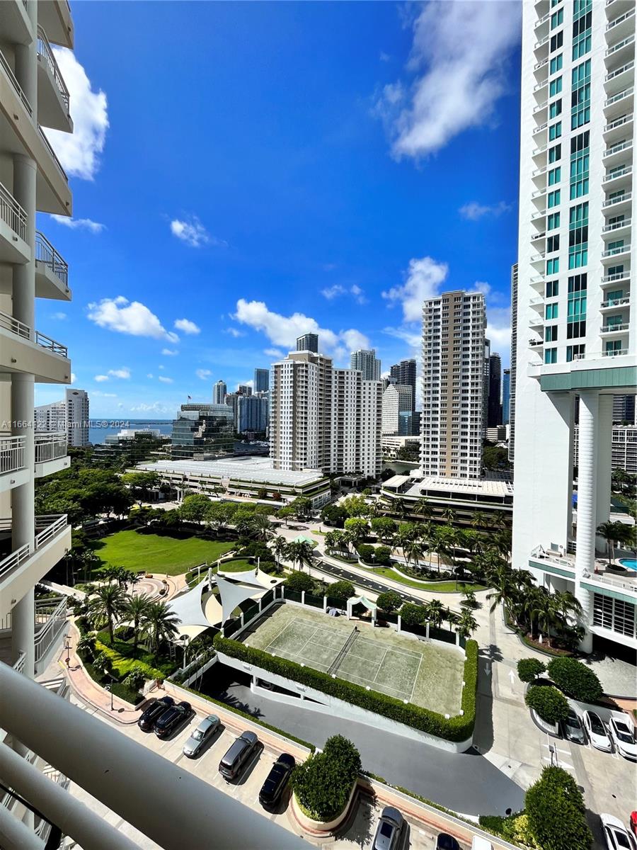 2 en suite bedrooms plus powder room/half bath for guests. Desirable split bedroom plan and one of the largest two bedrooms in the area at 1410 square feet. Panoramic city, bay, and river views from the 16th floor. Tequesta point is a full service, amenity rich building on Brickell Key, an island just a short bridge (walking distance) from Brickell Ave. Fitness center, bbq area, pool, 24hr concierge, valet and more. Fitness path around island. Recently completed shops and stores within walking distance. Come enjoy exclusive, island living