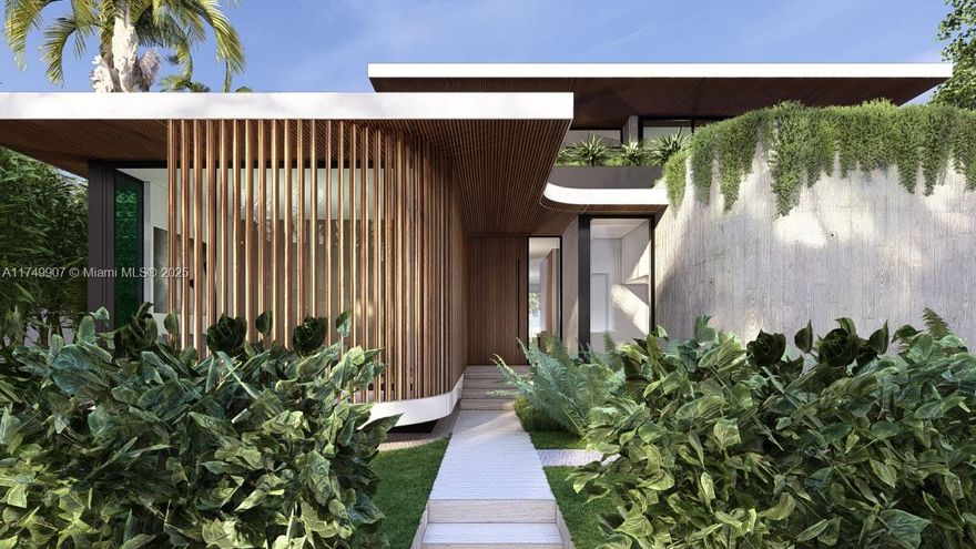 Prime land with approved plans. A tropical modern masterpiece on a prime lot with sweeping views of La Gorce Country Club. Designed by renowned Thamann Architecture, this home features warm ipe wood, board-formed concrete, and terrazzo cladding, blending seamlessly into its lush surroundings. Grand entertainment spaces and stunning green vistas define the best of Miami Beach living.