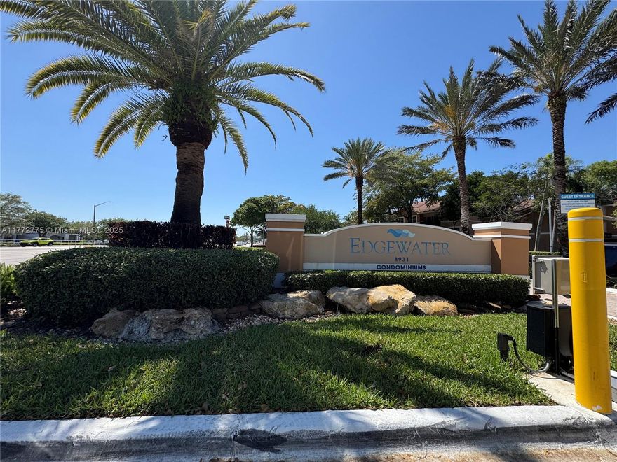 First floor 3Bed 2Bth well maintained community of Edgewater SS appliances sitting patio facing tennis court views from the living room and  the 3 bed amenities,2 large pool, spa, gym, tennis court, playground, dog walking easy access to highways five minutes away to grocery store shopping plaza, and a lot of great restaurants Water is included in the monthly HOA fee.