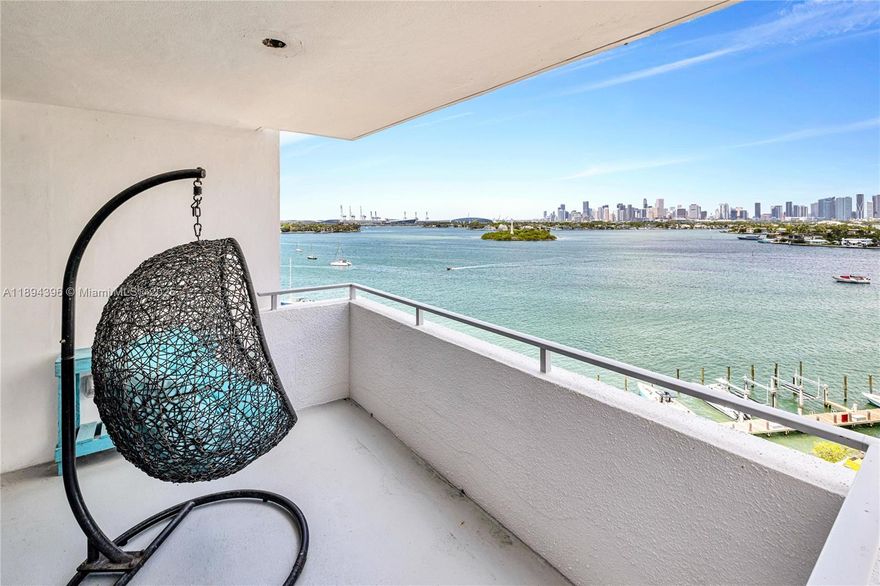 Most desirable views- Bay, Downtown Miami, and cruise ships gliding by.  Spacious sunny oversized 1/1.5 with ample storage, freshly painted, updated kitchen, appliances, with neutral laminate floors, impact windows and doors. Great location on the Venetian Causeway, across from the Standard and minutes to the best of Miami and the Beaches.  Updated building with many recent upgrades-fully equipped gym, mezzanine, work space, lobby, EV charging, high speed internet, elevators, party room, kiddie playroom,  24/7 front desk, FOB entry, Receiving room, and valet.