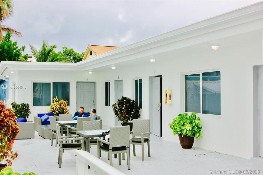 12% CAP Rate Amazing opportunity for investors wishing to do Vacation Rentals. Zoned for Hotel, Completely Remodeled 8 units that consist of 3 One bedroom Units and 5 Studio Units. Impact Windows throughout!!! You do not need a vacation rental license to perform business in this unit. It is allowed per Hollywood zoning laws. Units are fully rented by Airbnb and have a good database of repeated customers. Roof is new and units are fully remodeled with porcelain floors, spot lights and brand new bathrooms. Seller will provide all the current bookings for next months so new buyer can earn income right from closing date. One bedroom units are currently rented for 150-200 dollars a day and studios 100-150 a day, depending on holidays and days of the week. Steps to ocean and restaurants.