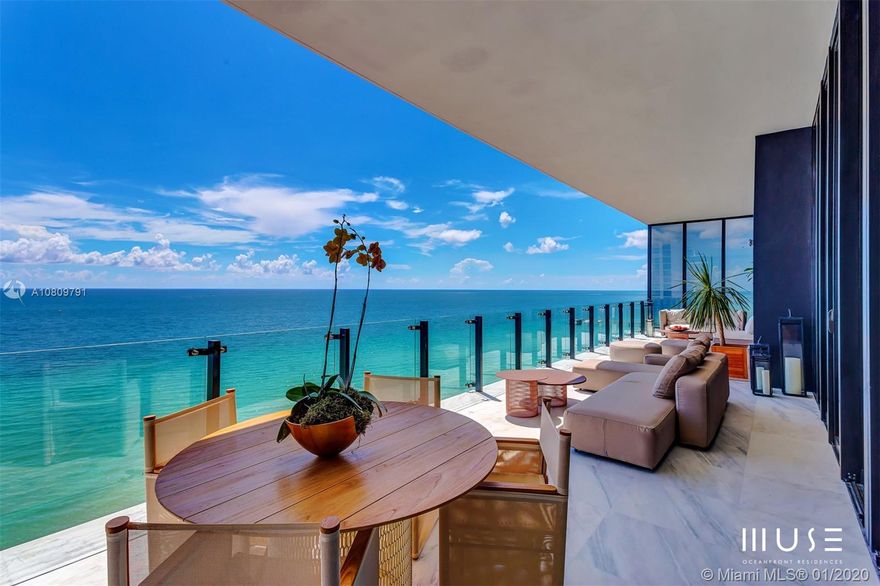 First time on the market, and at a super price! Muse Sunny Isles Beach Developer Model. Direct ocean front 3bed/3.5 bath + den smart home professionally designed by renowned Troy Dean Interiors. Sleek and modern - unit #1201 has been significantly renovated with Venetian Plaster walls, marble & wood floors, custom millwork, upgraded fixtures/lighting, & much more. Private foyer entry, 12’ ceilings, book-matched Italian kitchen cabinetry,expansive living area. Exceptional principal suite w/midnight bar & spa-like principal bath. Expansive principal walk-in closet w/leather inserts & up lighting. Uniquely large outdoor living space w/summer kitchen. Amenities include infinity edge pool,breakfast for owners,food/beverage service,house car,automated parking system,sauna/steam & fitness center.
