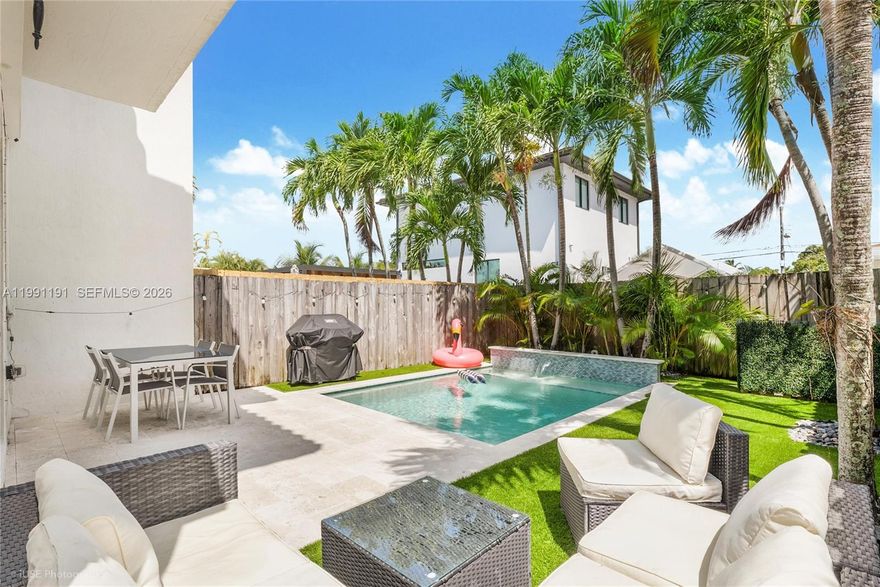 Furnished move-in ready townhouse designed for comfort and style. Professionally furnished with high-quality furniture, this home features 3 spacious bedrooms, 2.5 bathrooms, and a private pool in the backyard, perfect for relaxing or entertaining. Huge master bedroom with balcony overlooking the pool. Laundry area on the second floor for added convenience. Very well kept and easy to show. Located less than 5 minutes by car from the vibrant shops and restaurants of Miracle Mile. This is a great opportunity to be close to the heart of Coral Gables and enjoy the best of both convenience and luxury living. One of the rooms has no furniture to give tenants the flexibility to furnish as they wish (i.e. office space, nursery, etc.). Owner is open to long term and short term rental (for short term, please contact listing agent for price).