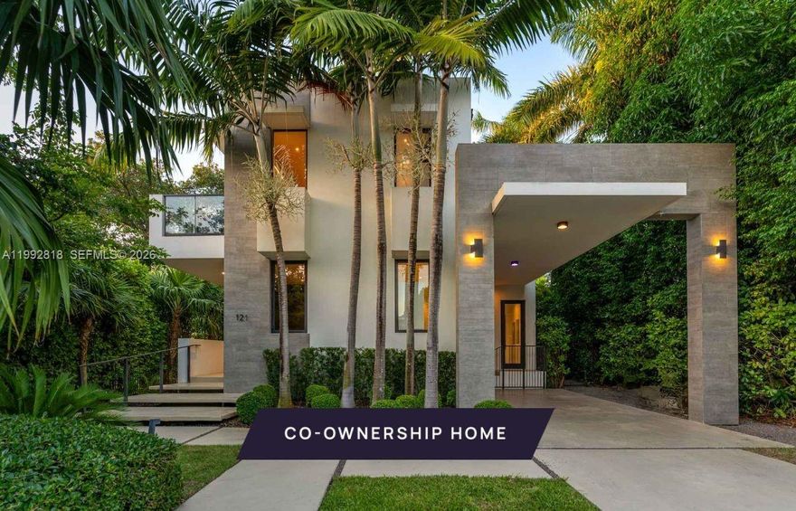 New co-ownership opportunity by Pacaso: Own one-eighth of Venetian, a professionally managed, turnkey home. Sleek and sophisticated, this modern 5-bedroom, 6-bathroom residence is set on a west-facing corner lot on coveted Di Lido Island in Biscayne Bay, offering a refined waterfront lifestyle.

Defined by clean lines and a serene, neutral palette, the home balances understated luxury with everyday comfort. Brushed European oak flooring, Italian porcelain tile and a marble-topped kitchen island anchor the interiors, while the open-concept great room seamlessly connects indoor and outdoor living—ideal for both relaxed mornings and elevated entertaining.

The tranquil primary suite is a private retreat, complete with its own balcony, generous closet and a spa-inspired bathroom featuring a dual-sink vanity and soaking tub. Four additional bedrooms provide inviting accommodations for guests.

Designed for effortless indoor-outdoor living, the two-story home offers multiple terraces, a 50-foot lap pool, outdoor shower and lush, landscaped gardens that create a sense of privacy and calm. The fully fenced property also includes a carport with an e-charging station. Offered fully furnished and professionally decorated.