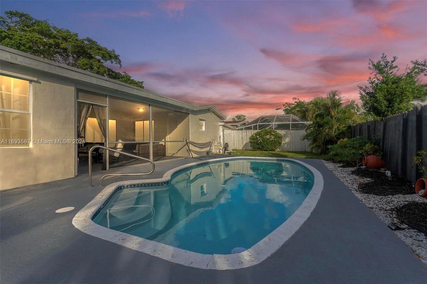 Welcome to this charming home that offers 3 bedrooms, 2 bathrooms, sunroom and a bonus room that can be used for a den or additional bedroom. This home has impact windows and shutters, updated kitchen and a well maintained AC unit. Relax in your private backyard featuring a  pool, perfect for sunny Florida days. Conveniently located close to highways and shopping, this home offers both comfort and accessibility.